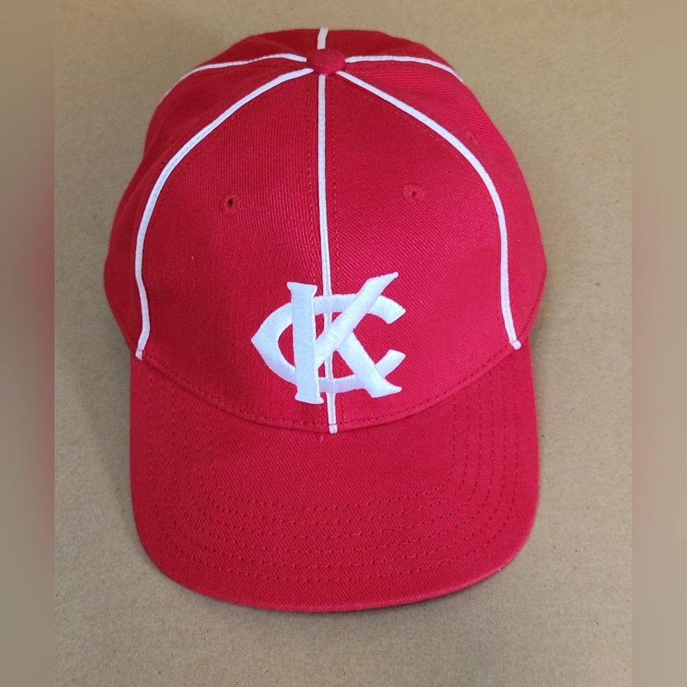Red and White Fitted Baseball Hat with Embroidered Logo